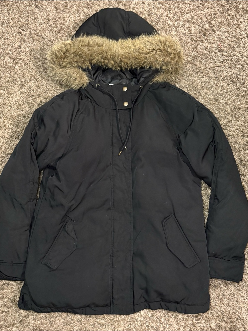 Old Navy Black Faux Fur Hooded Winter Parka